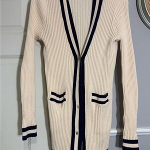 CAbi Cream and Black Ribbed Cardigan